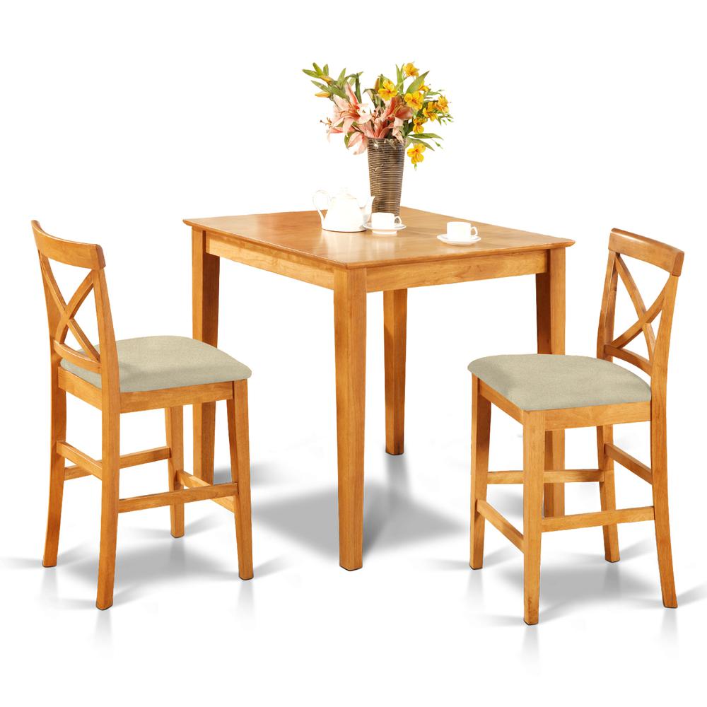 PUBS3-OAK-C 3 PC Counter height Table set-pub Table and 2 Kitchen counter Chairs. Picture 1