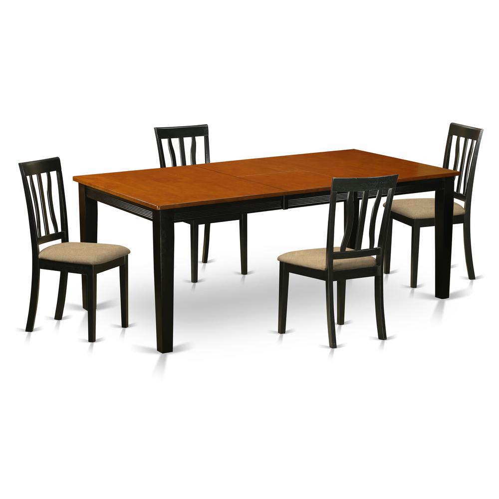 QUAN5-BCH-C 5 PC Dining set-Dining Table with 4 Wood Dining Chairs. Picture 1