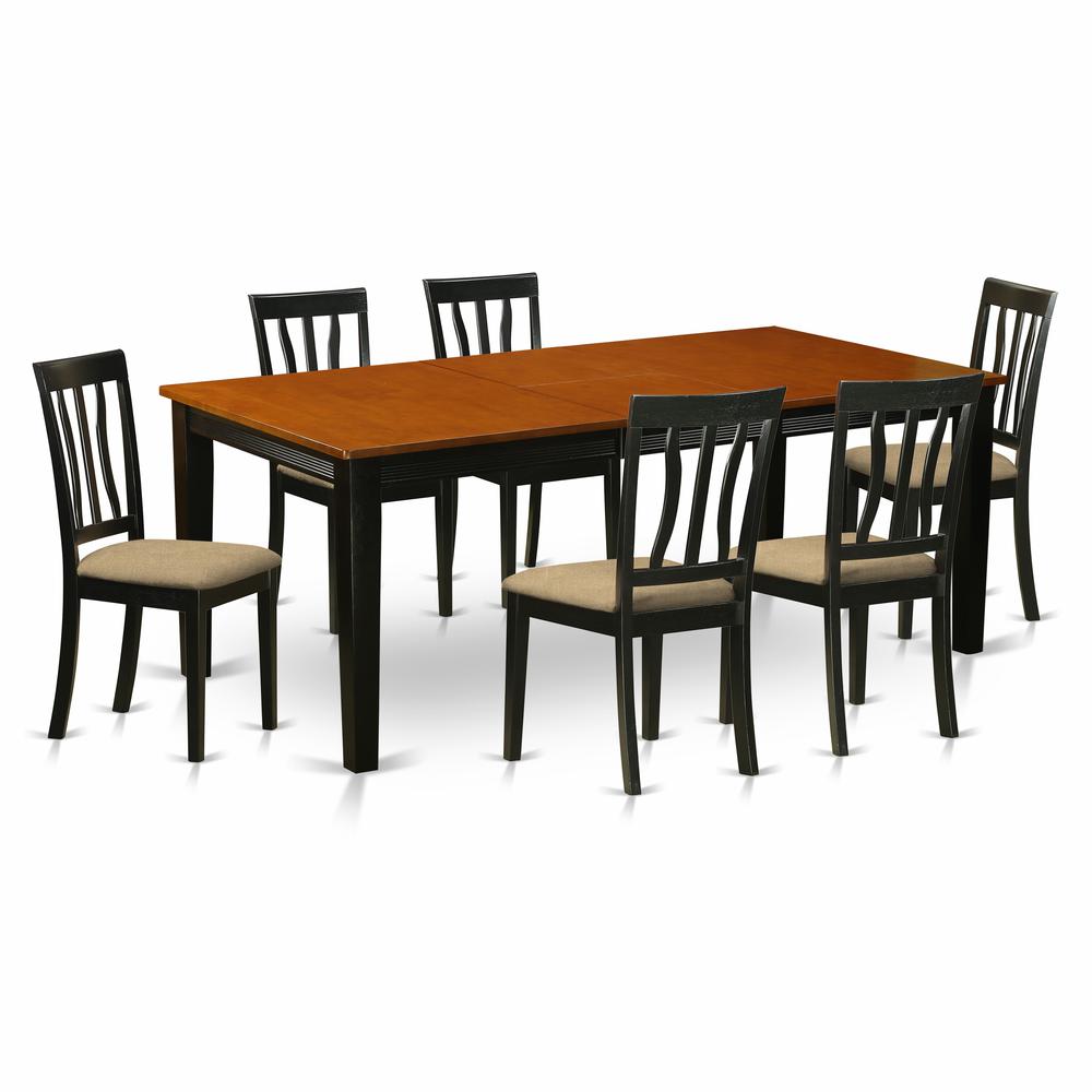 QUAN7-BCH-C 7 PC Dining set-Dining Table with 6 Wood Dining Chairs. Picture 1