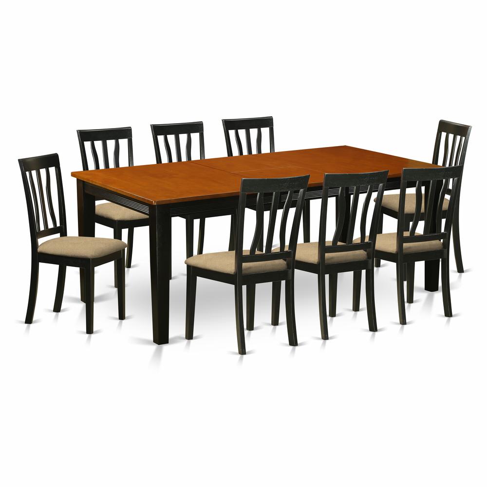 QUAN9-BCH-C 9 PC Dining set-Dining Table with 8 Wood Dining Chairs. Picture 1