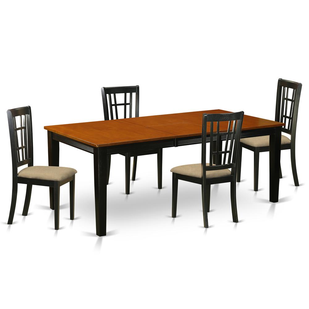 QUNI5-BCH-C 5 PC Dining set-Dining Table with 4 Wood Dining Chairs. Picture 1