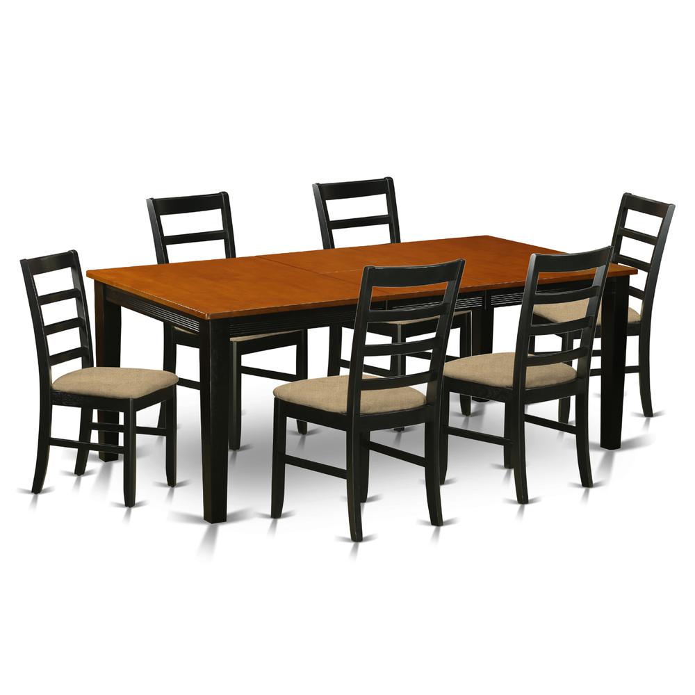 QUPF7-BCH-C 7 Pc Dining set-Dining Table with 6 Wood Dining Chairs. Picture 1