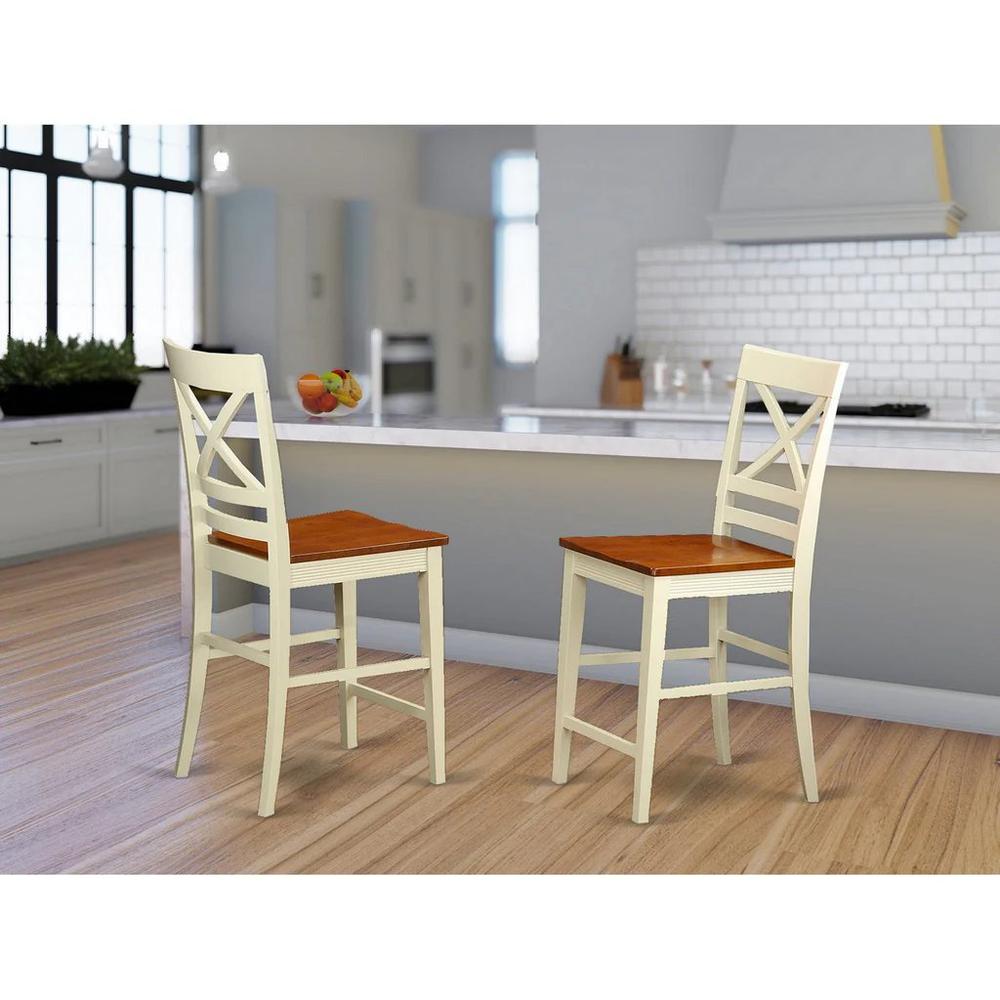 Quincy  Counter  Height  Stools  With  X-Back  in  Buttermilk  and  Cherry  Finish,  Set  of  2. Picture 2