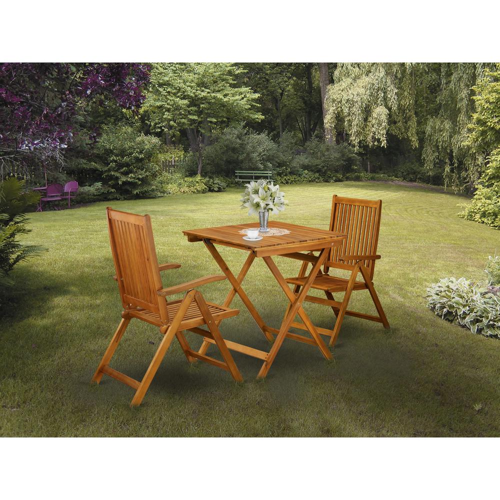 SECN3C5NA 3-Pc Wood Patio Dining Set Consists of a Folding Outdoor Table and 2 Outdoor Camping Chairs - Natural Oil Finish. Picture 1