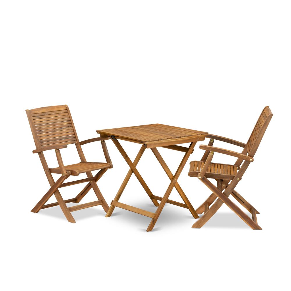 3 Piece Patio Bistro Set Contains a Square Acacia Coffee Table. Picture 6