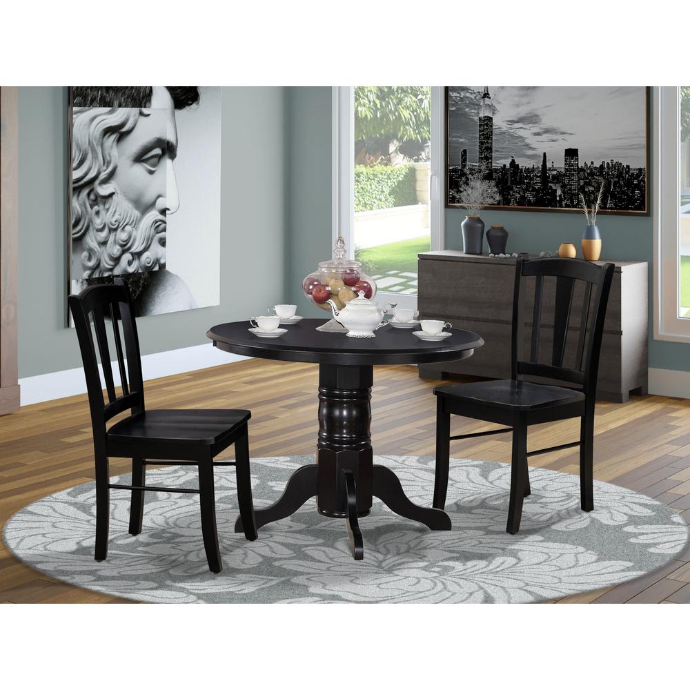 SHDL3-BLK-W - 3-Pc Modern Dinette Room Set - 2 Wooden Dining Chairs and 1 Dining Table - Black Finish. Picture 1