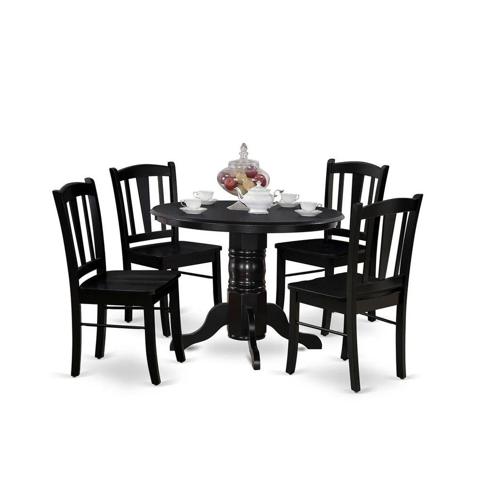 SHDL5-BLK-W - 5-Pc Kitchen Dining Room Set - 4 dining room chairs and 1 Wood Dining Table - Black Finish. Picture 1