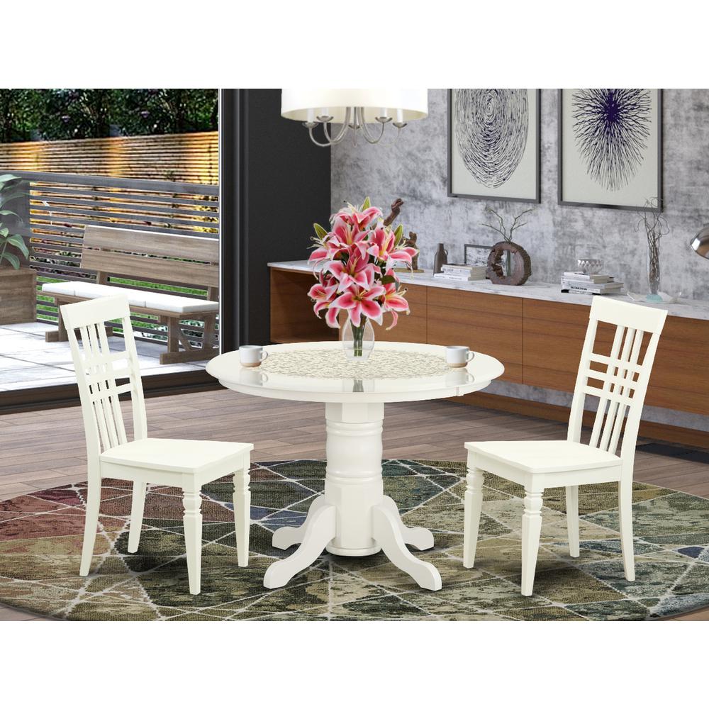 3  PcKitchen  Table  set  with  a  Dining  Table  and  2  Dining  Chairs  in  Linen  White. Picture 1