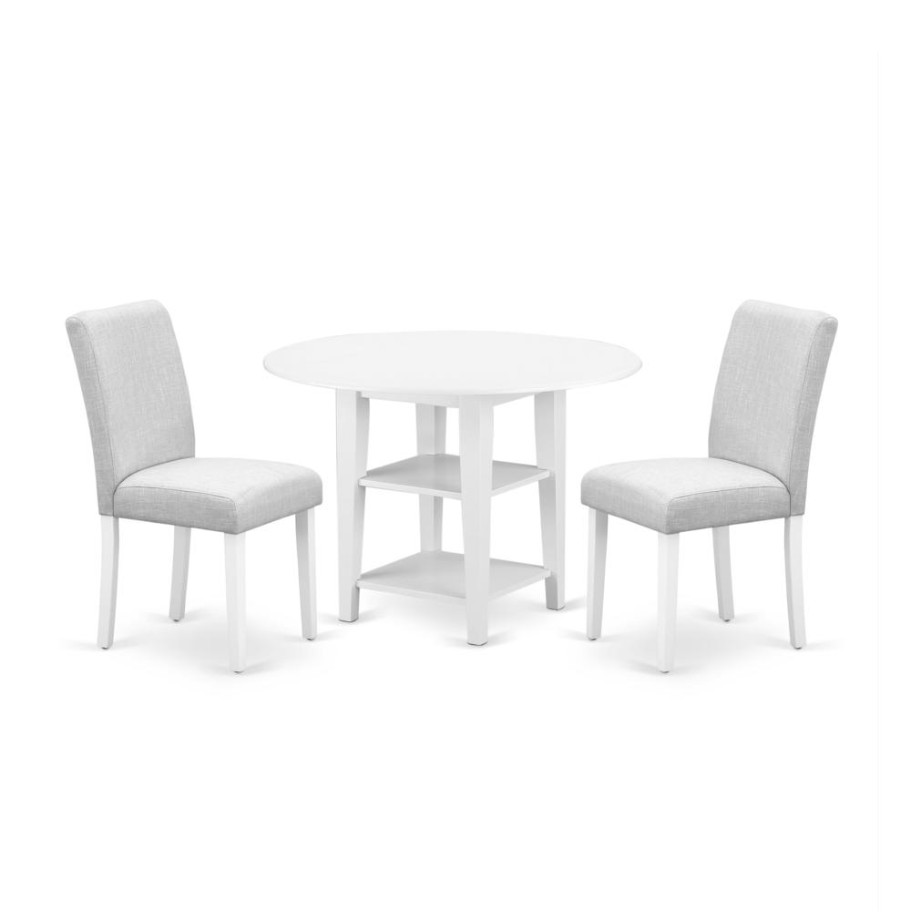 3Pc Round 20/42 Inch Table With 2 11-Inch Drop Leaves And 2 Parson Chair. Picture 1