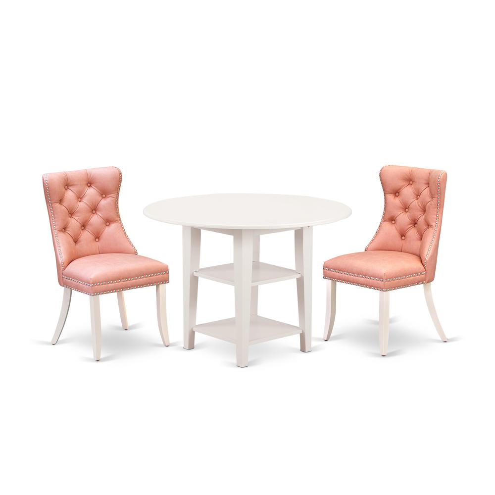 3 Piece Dining Table Set Contains a Round Dining Table with Dropleaf & Shelves. Picture 6