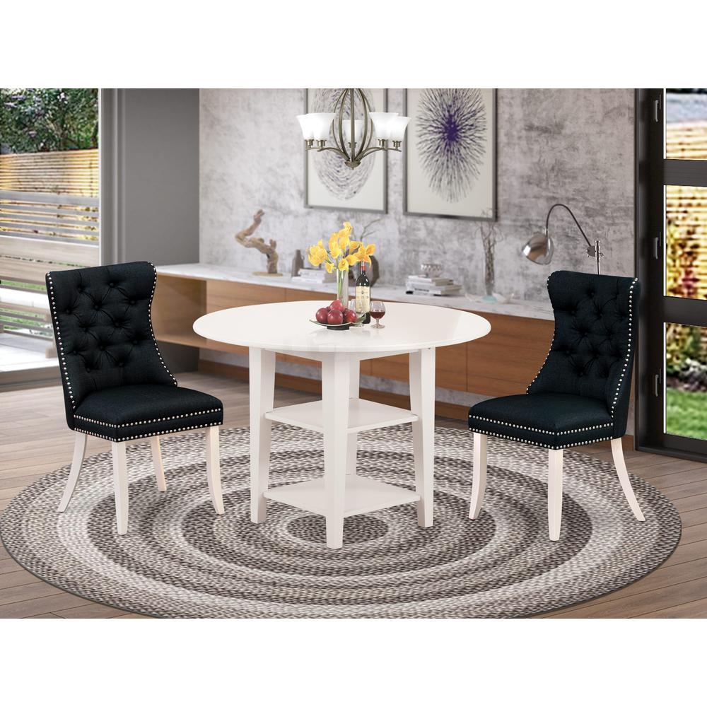 3 Piece Kitchen Set Consists of a Round Dining Table with Dropleaf & Shelves. Picture 1
