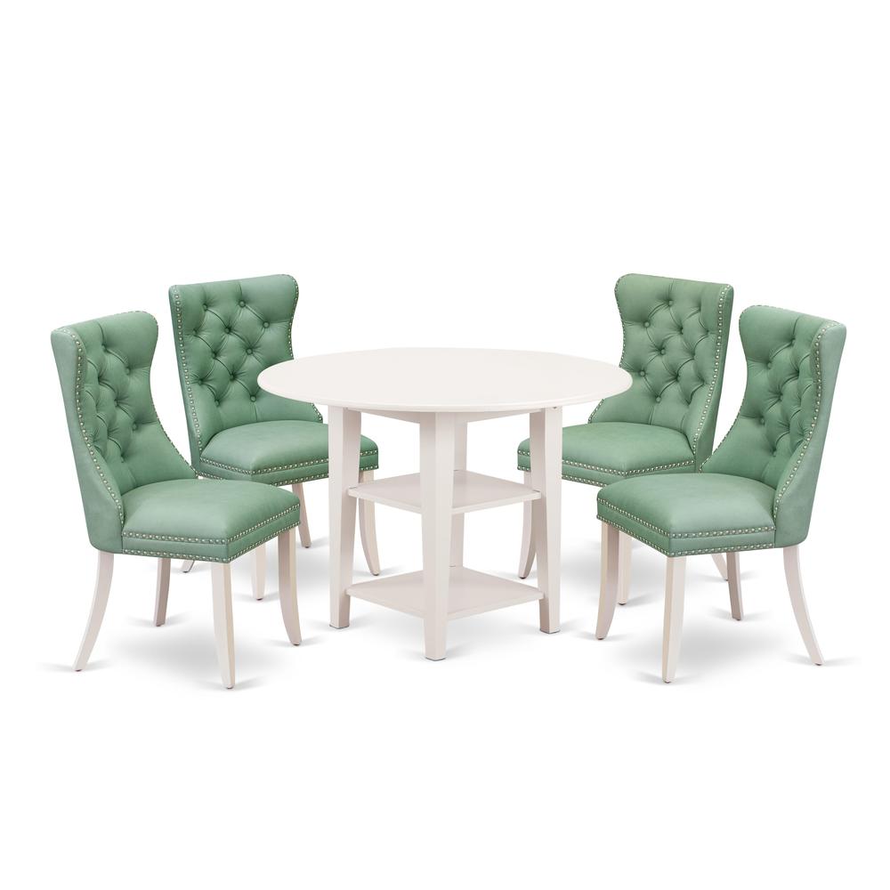 5 Piece Dinette Set Contains a Round Dining Table with Dropleaf & Shelves. Picture 6