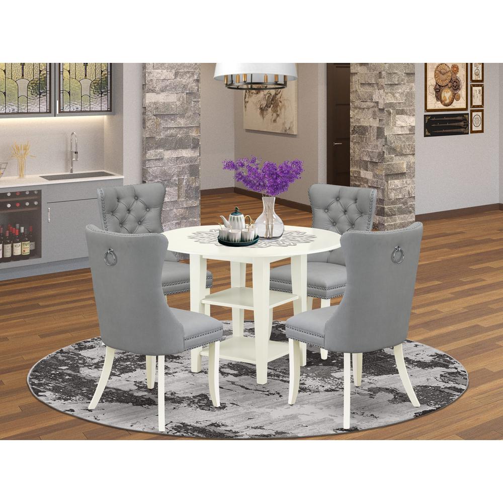5 Piece Kitchen Set Consists of a Round Dining Table with Dropleaf & Shelves. Picture 1