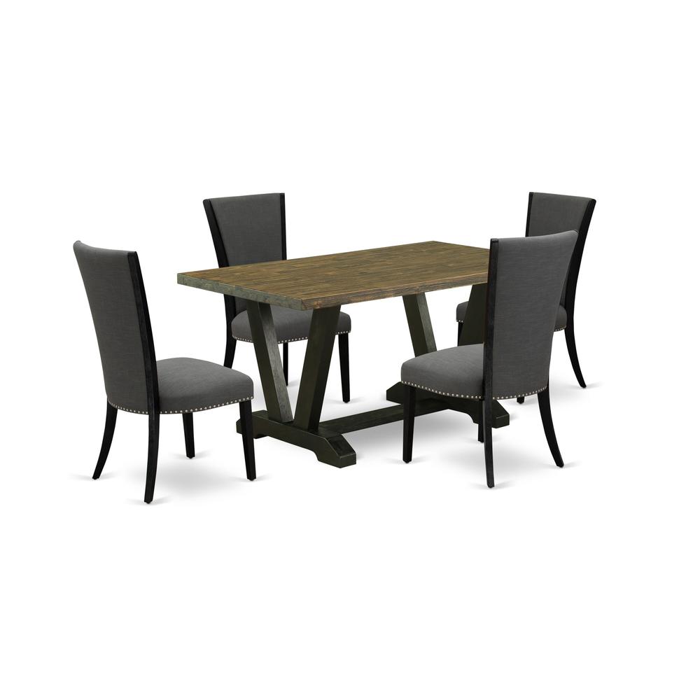 5 Piece Set Includes a Rectangle Dining Room Table with V-Legs. Picture 1