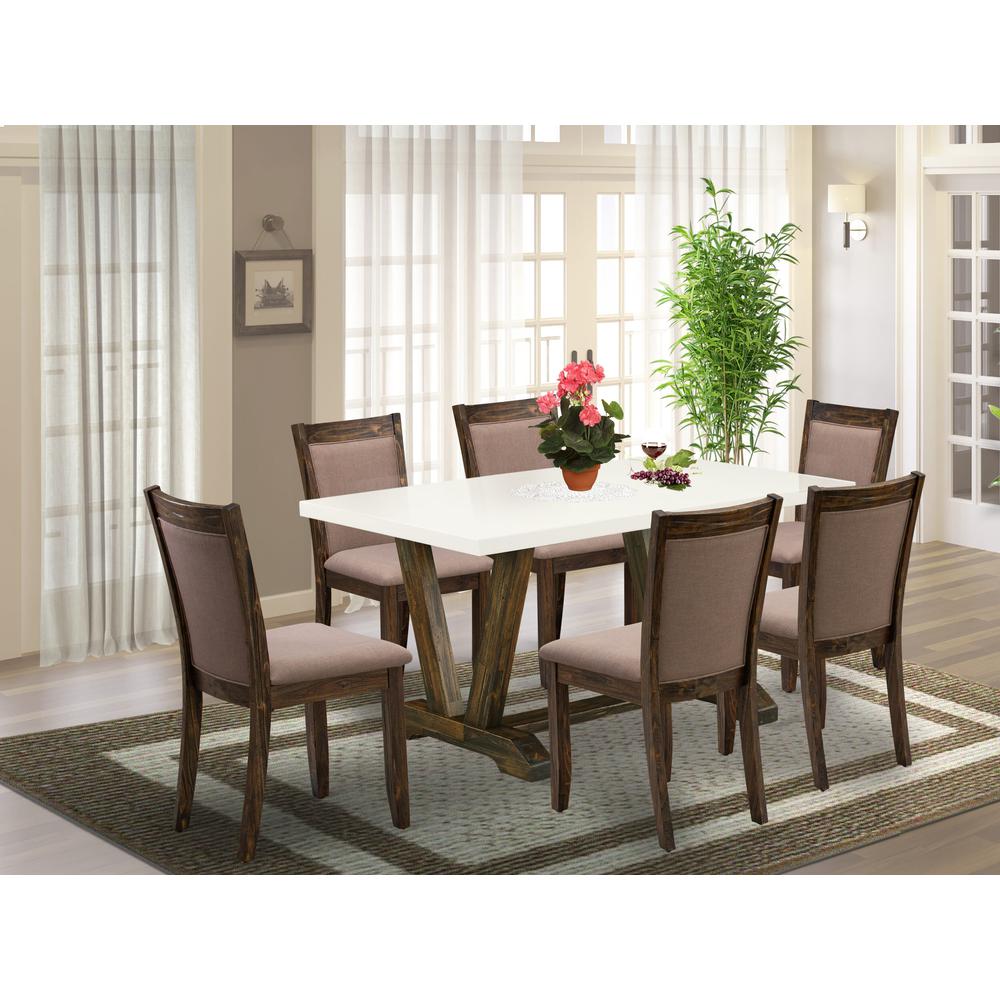 V726MZ748-7 - 7-Pc Modern Dining Table Set - 6 Parson Chairs and 1 Kitchen Dining Table (Distressed Jacobean Finish). Picture 1