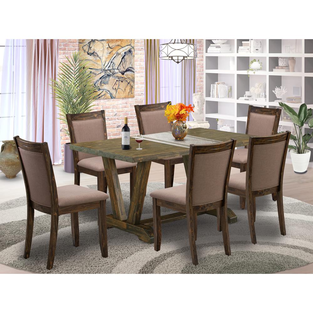 V776MZ748-7 - 7-Pc Dinette Room Set - 6 dining room chairs and 1 Dining Table (Distressed Jacobean Finish). Picture 1