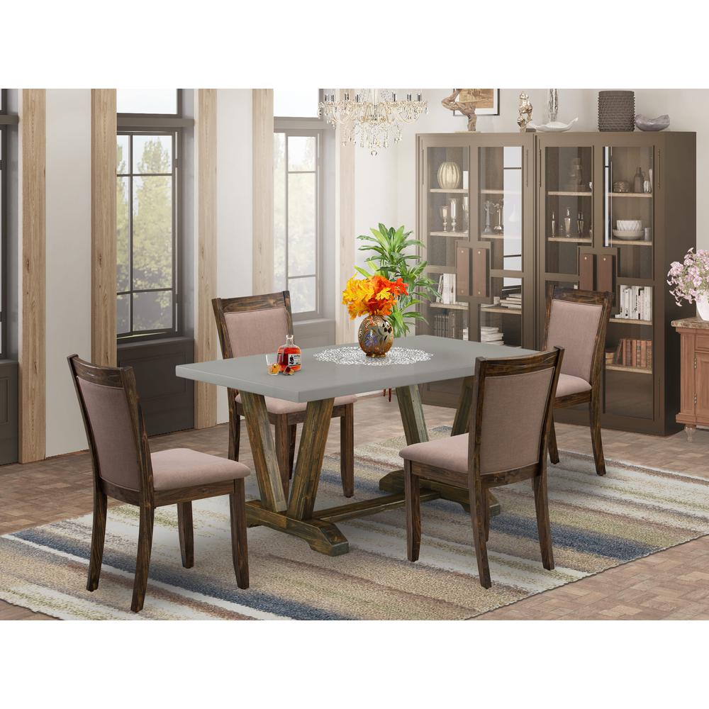 East West Furniture 5-Pc Dining Room Table Set - 4 Dining Chairs and 1 Modern Dining Table (Distressed Jacobean Finish). Picture 1