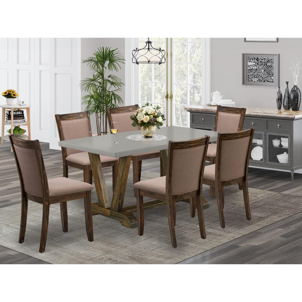 East West Furniture 7-Pc Modern Dining Table Set - 6 Parson Chairs and 1 Kitchen Dining Table (Distressed Jacobean Finish). Picture 1