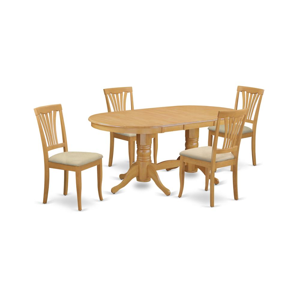 VAAV5-OAK-C 5 PC Dining room set for 4-Oval Table with Leaf and 4 Chairs for Dining. The main picture.