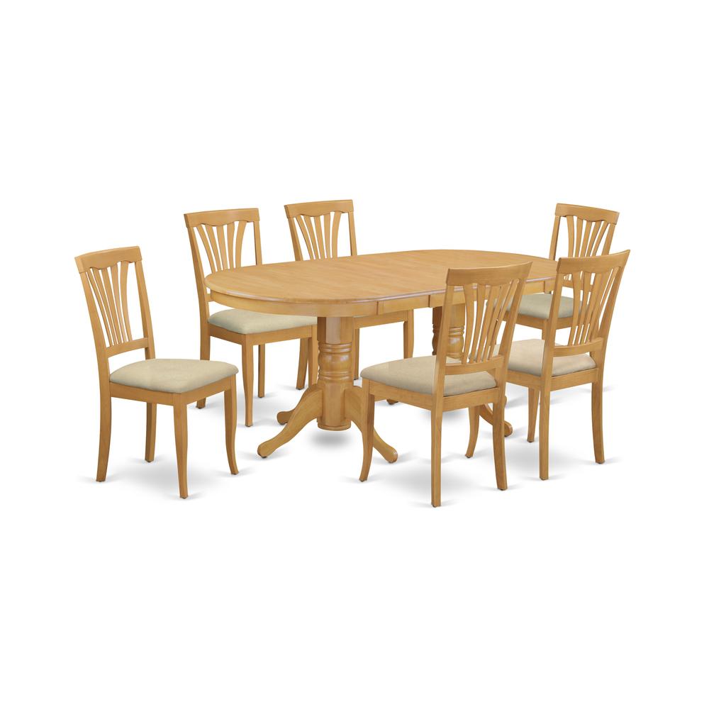 VAAV7-OAK-C 7 PC Dining room set-Oval Table with Leaf and 6 Dining Chairs. Picture 1