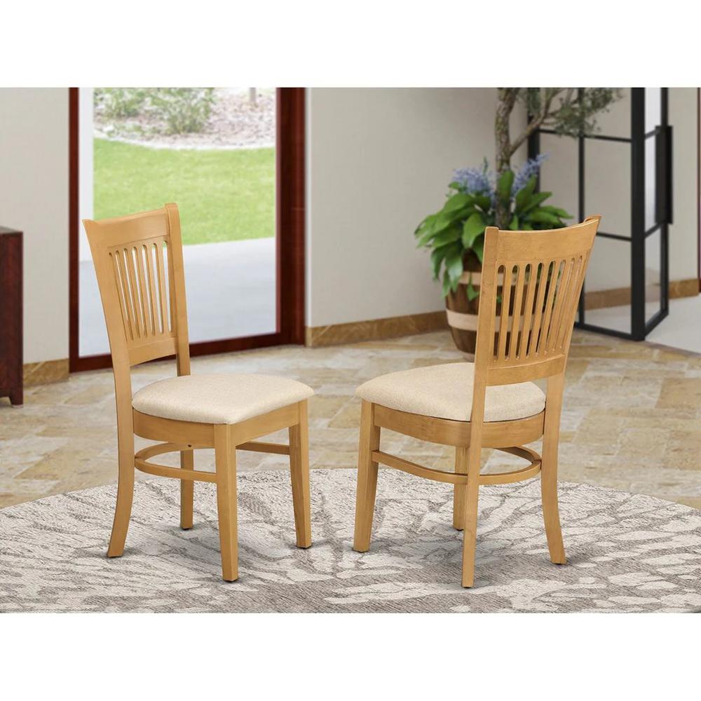 VAC-OAK-C Vancouver Linen Fabric Seat Dining Chairs - Oak Finish set of 2. Picture 3