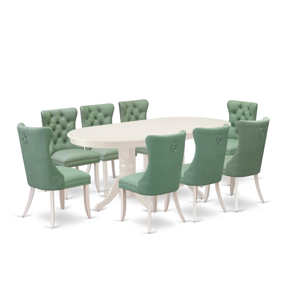 9 Piece Dining Set Contains an Oval Kitchen Table with Butterfly Leaf. Picture 6