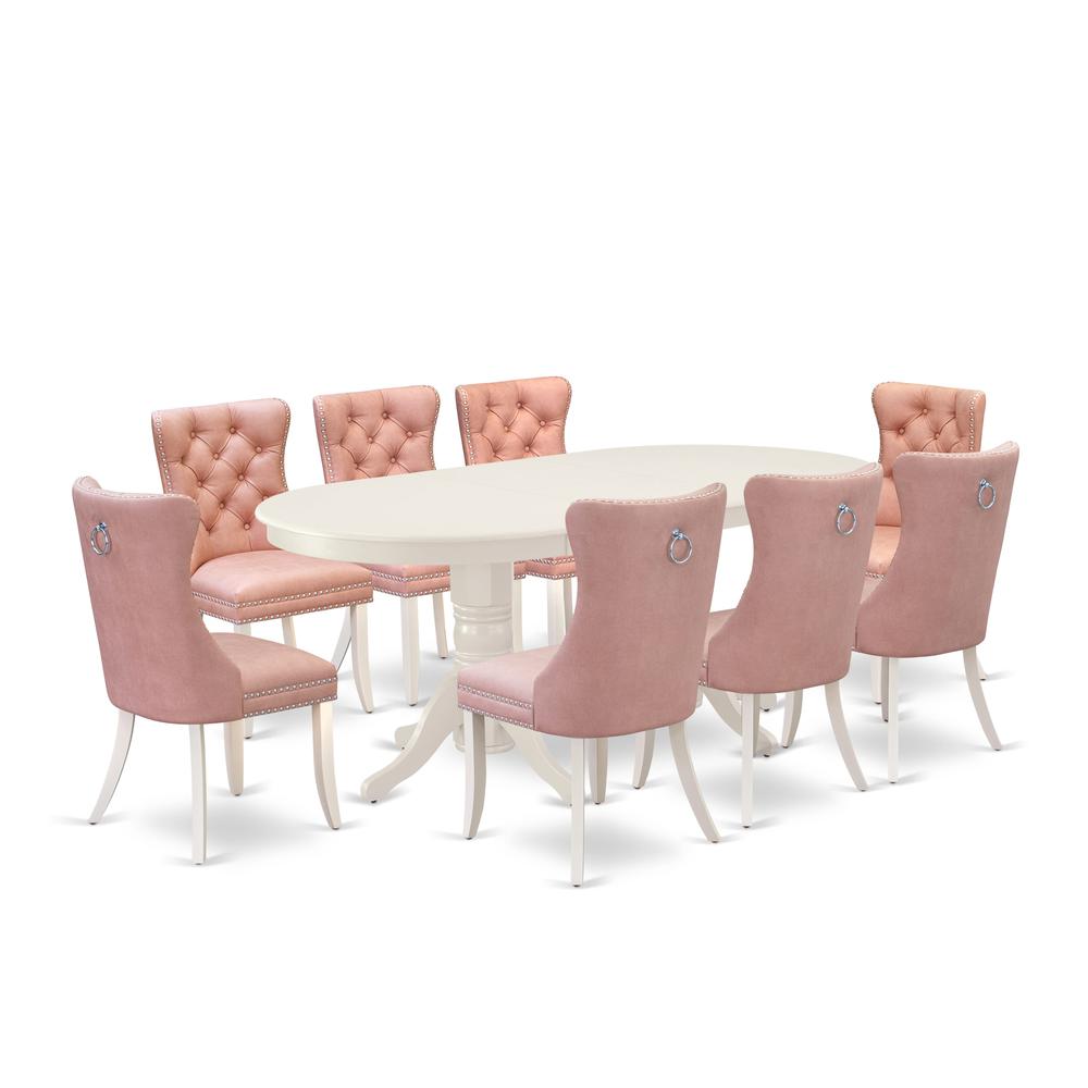 9 Piece Dining Table Set Consists of an Oval Kitchen Table with Butterfly Leaf. Picture 6