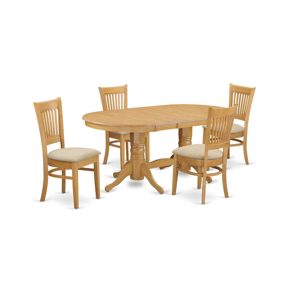 VANC5-OAK-C 5 Pc Dining room set Table with Leaf and 4 Chairs for Dining. Picture 1