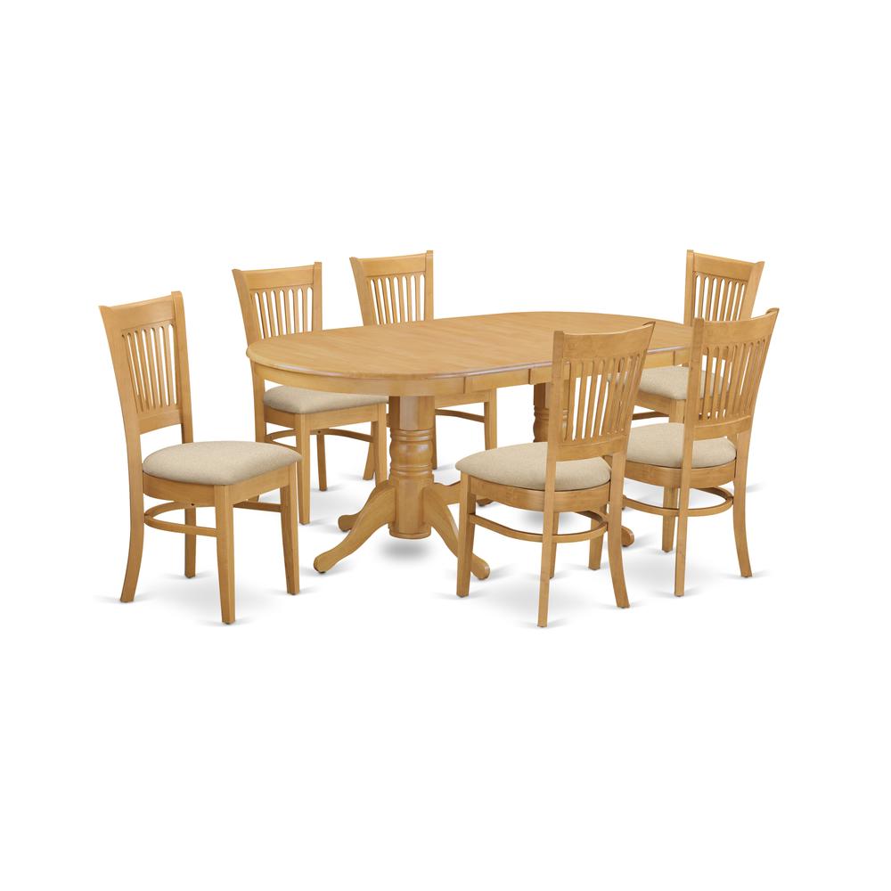 VANC7-OAK-C 7 PC Dining room set Table with Leaf and 6 Dining Chairs. Picture 1
