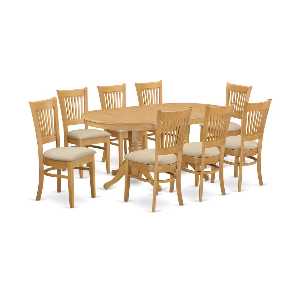 VANC9-OAK-C 9 PC Dining room set for 8 Dining Table with Leaf and 8 Kitchen Dining Chairs. Picture 1