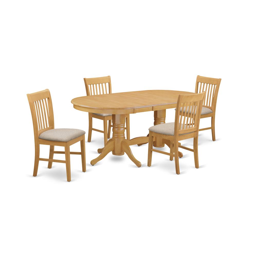 VANO5-OAK-C 5 Pc Table and Chairs set - Table and 4 Dining Chairs. Picture 1