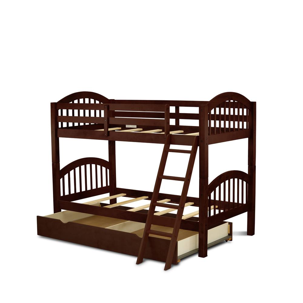 Verona Twin Bunk Bed in Java Finish with Convertible Trundle & Drawer. Picture 3