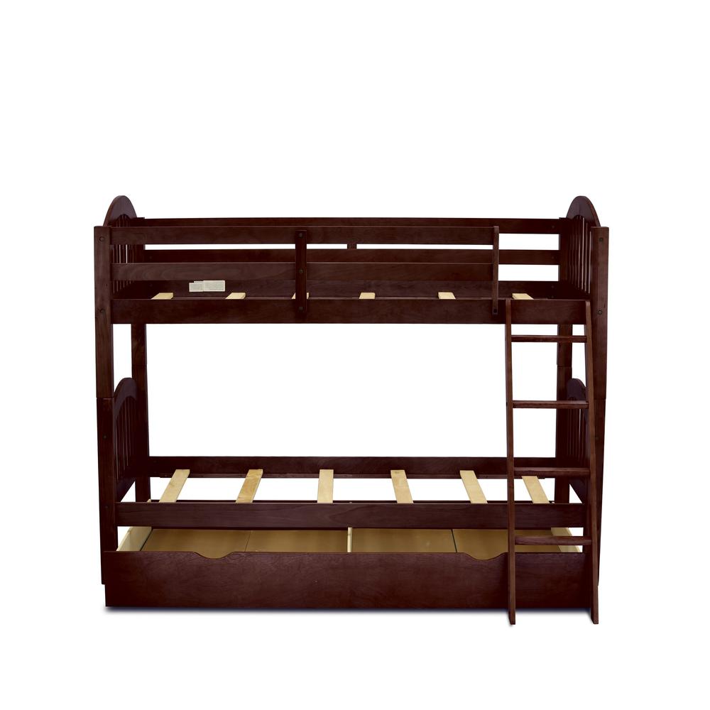 Verona Twin Bunk Bed in Java Finish with Convertible Trundle & Drawer. Picture 5
