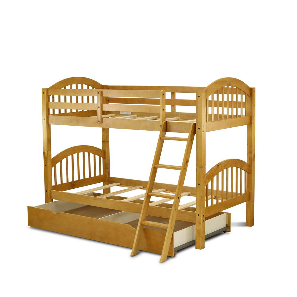 Verona Twin Bunk Bed in Natural Oak Finish with Convertible Trundle & Drawer. Picture 3