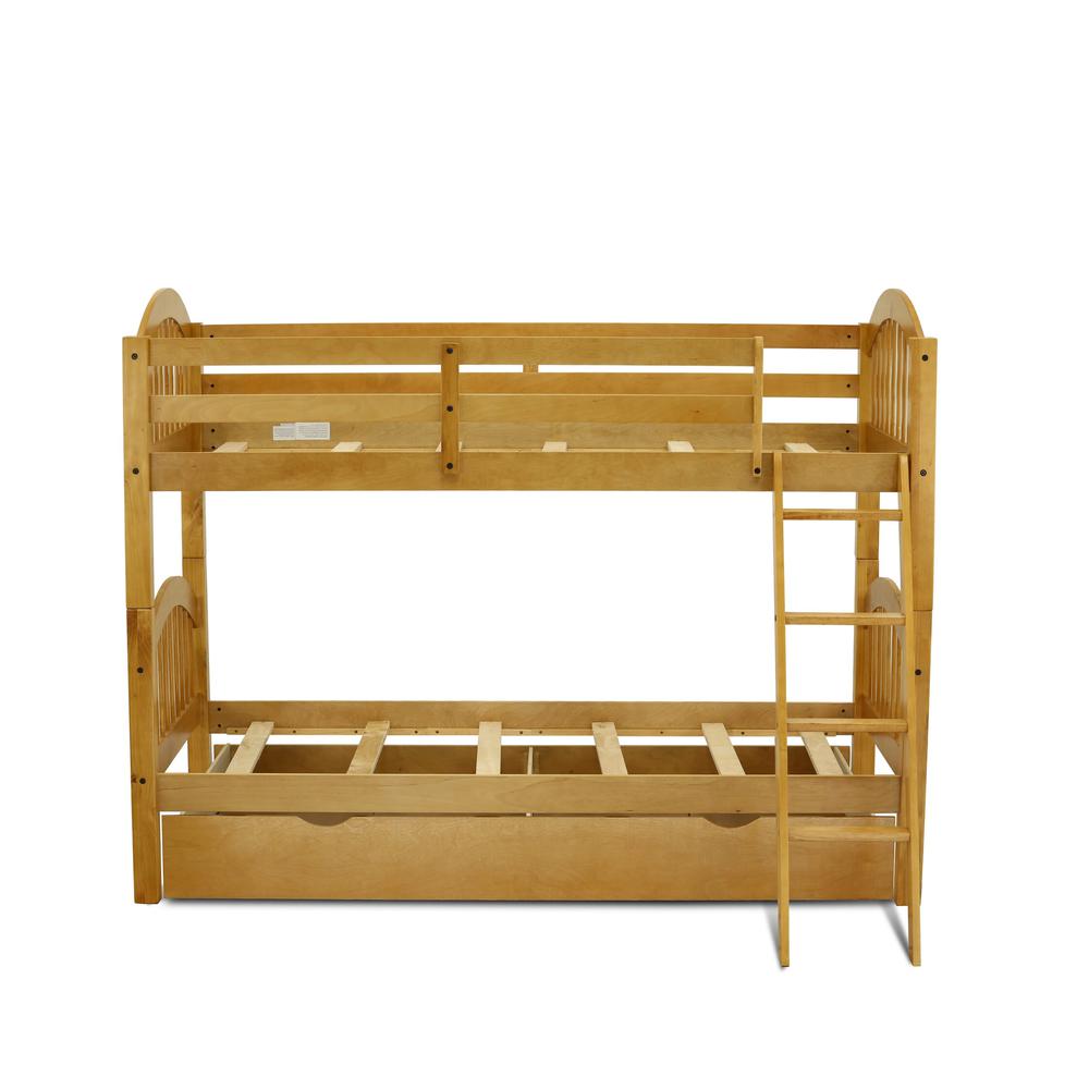 Verona Twin Bunk Bed in Natural Oak Finish with Convertible Trundle & Drawer. Picture 4