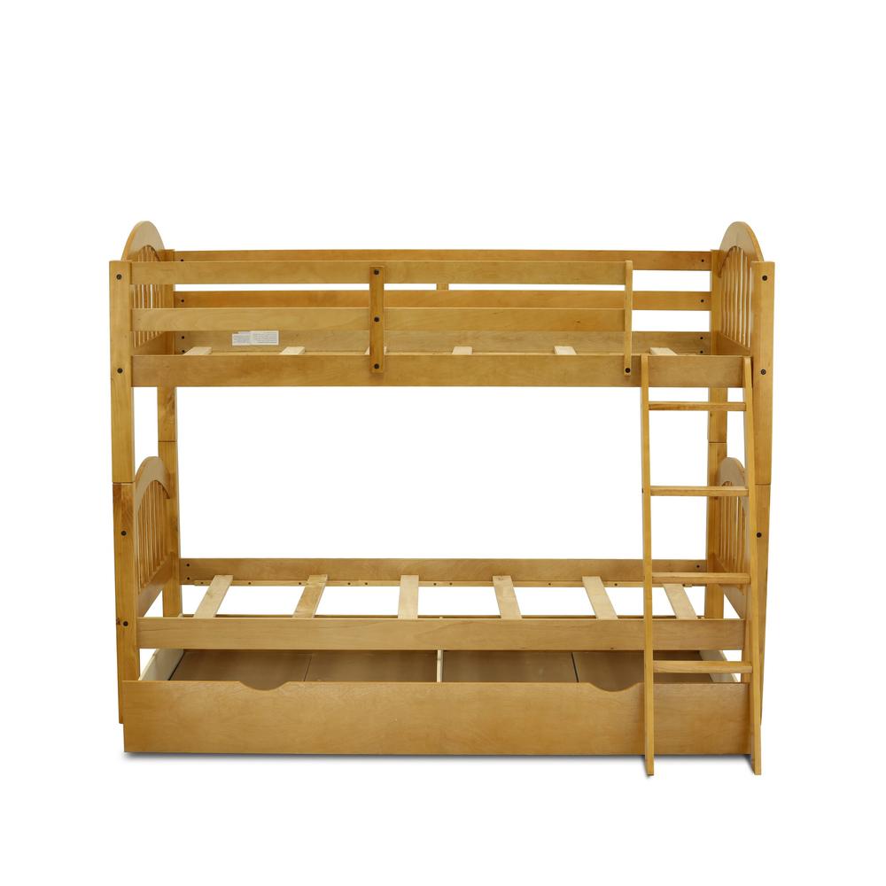 Verona Twin Bunk Bed in Natural Oak Finish with Convertible Trundle & Drawer. Picture 5