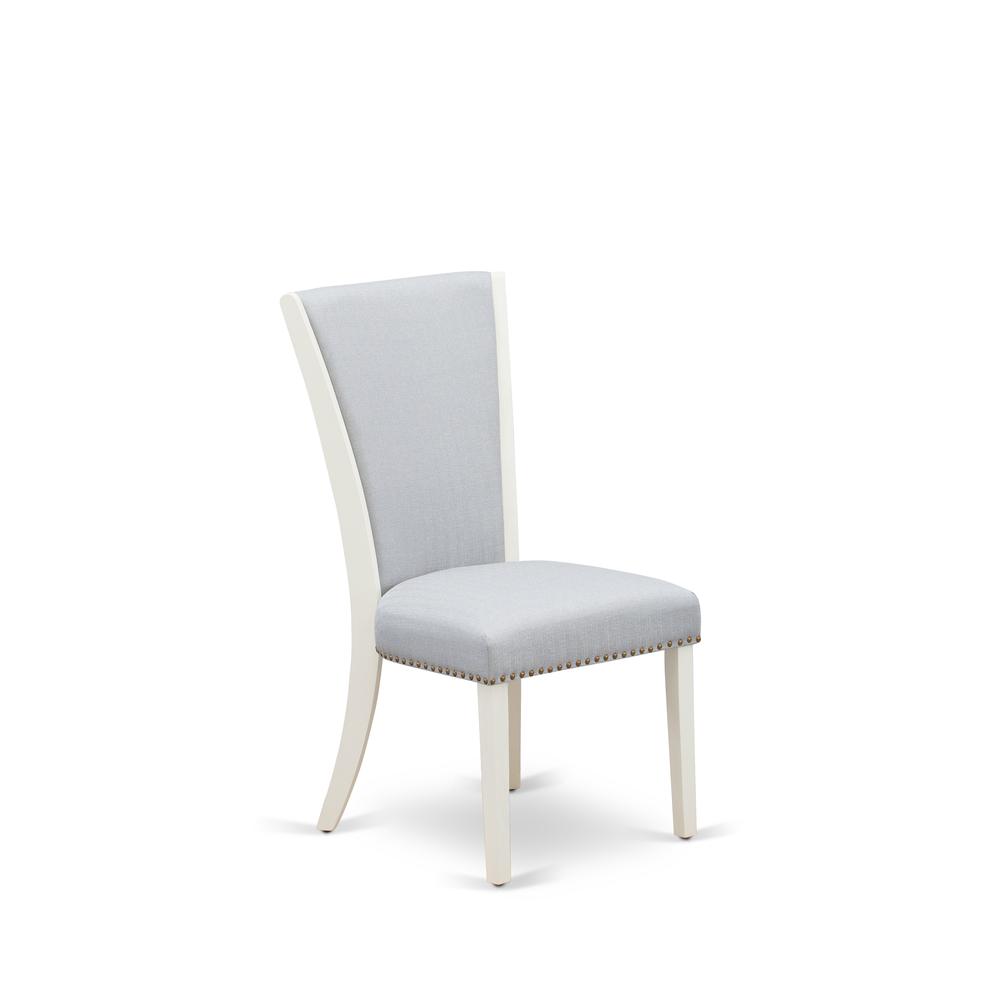East West Furniture - Set of 2 - Upholstered Chair- Parson Chairs Includes Linen White Wood Frame with Grey Linen Fabric Seat with Nail Head and Stylish Back. Picture 3