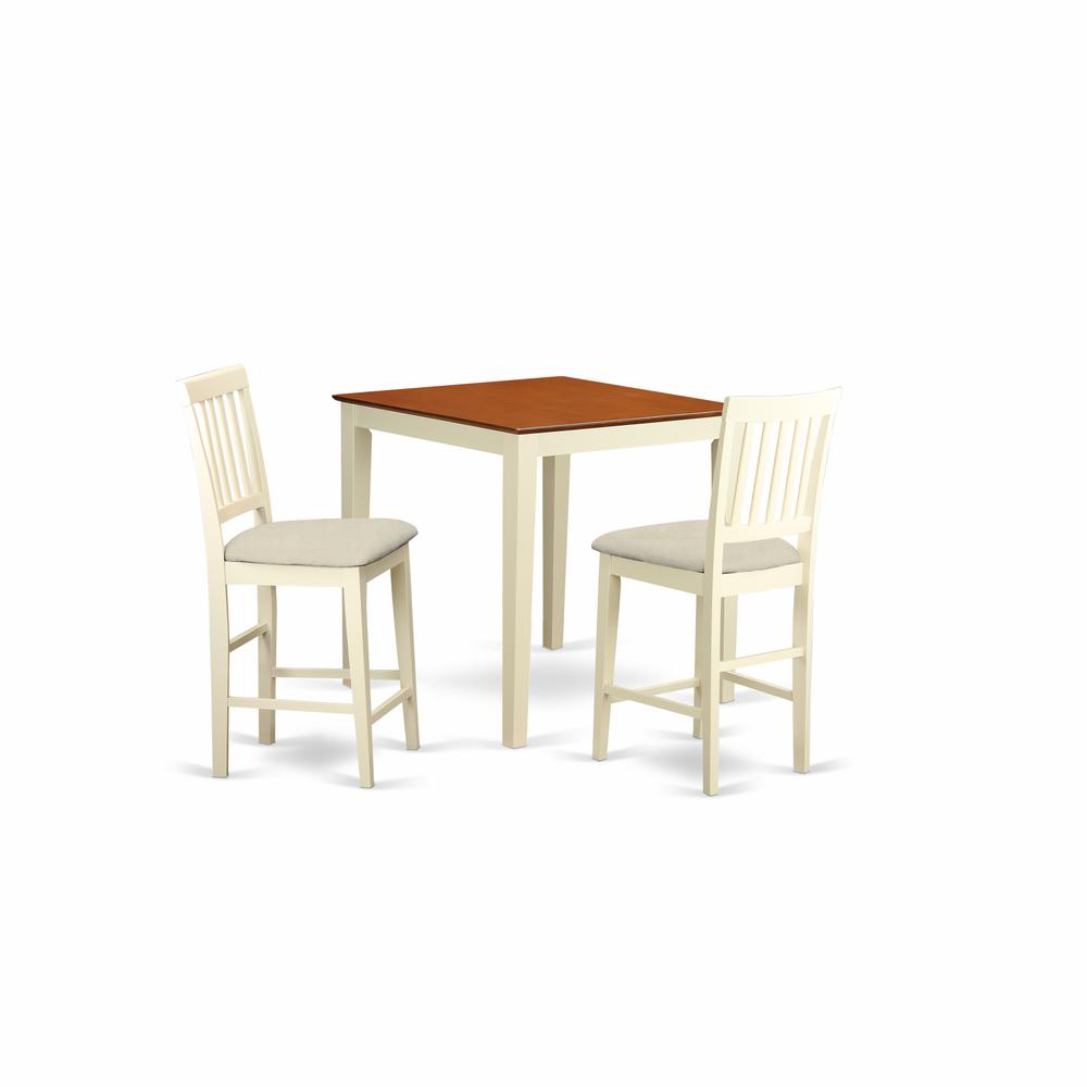 VERN3-WHI-C 3 Pc counter height Table and chair set-pub Table and 2 Kitchen bar stool. Picture 1