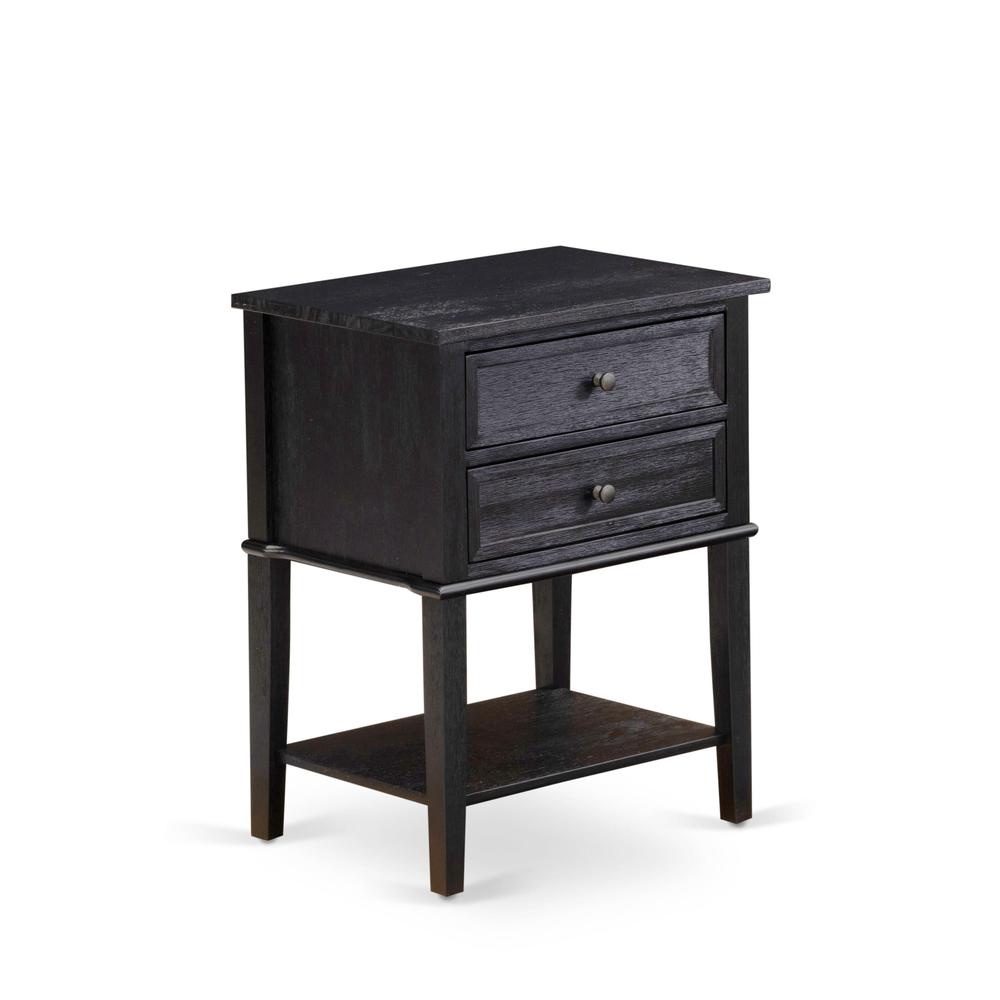 East West Furniture VL-06-ET Wood Night Stand with 2 Wood Drawers for Bedroom, Stable and Sturdy Constructed - Wire Brushed Black Finish. Picture 3