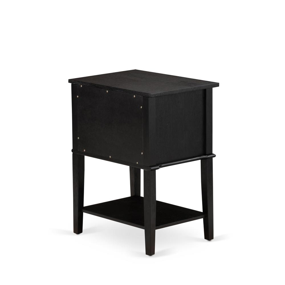 East West Furniture VL-06-ET Wood Night Stand with 2 Wood Drawers for Bedroom, Stable and Sturdy Constructed - Wire Brushed Black Finish. Picture 5