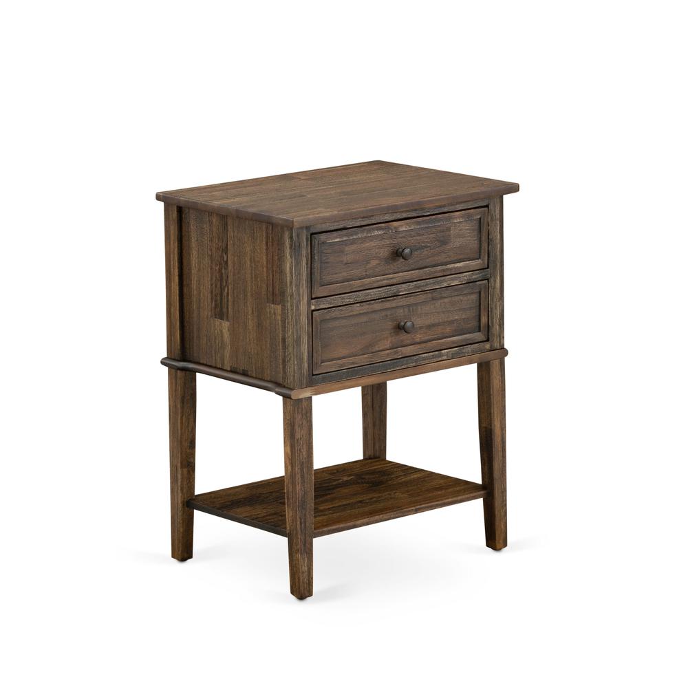 East West Furniture VL-07-ET Wood Side Table with 2 Wood Drawers for Bedroom, Stable and Sturdy Constructed - Distressed Jacobean Finish. Picture 3