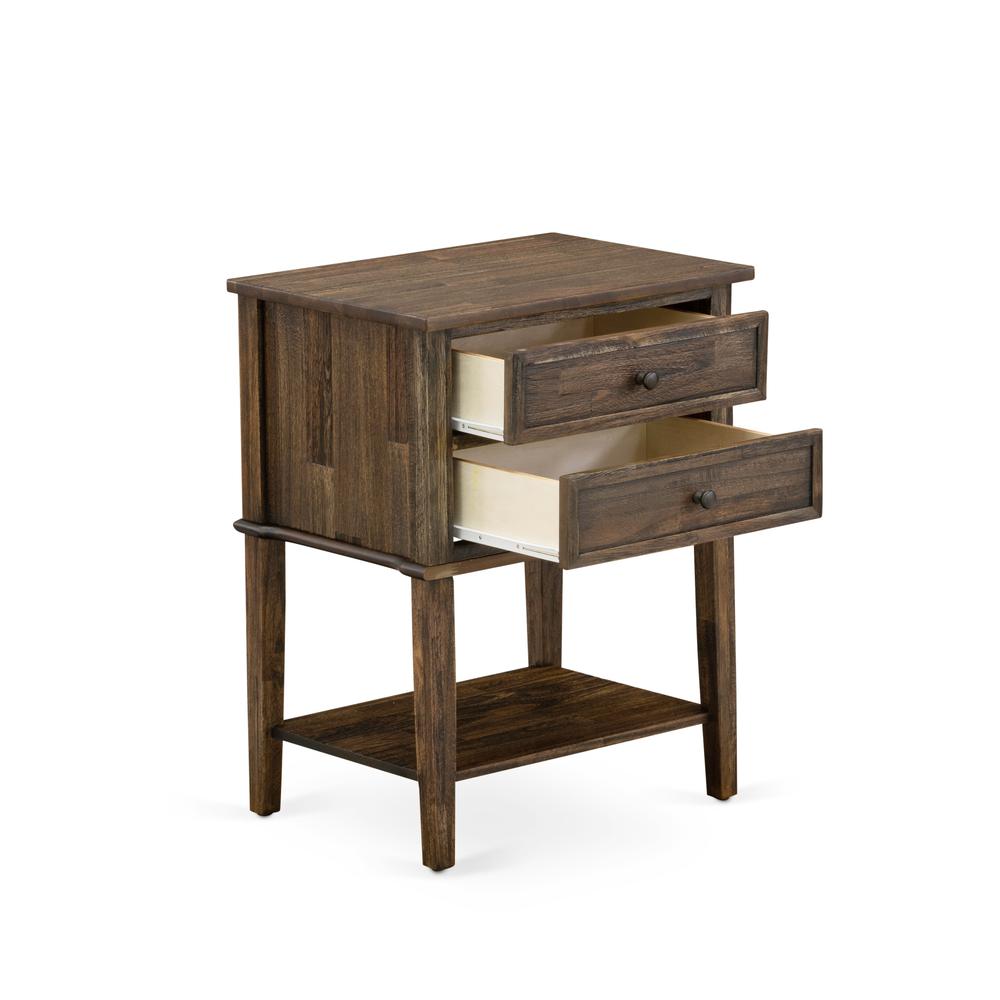 East West Furniture VL-07-ET Wood Side Table with 2 Wood Drawers for Bedroom, Stable and Sturdy Constructed - Distressed Jacobean Finish. Picture 4