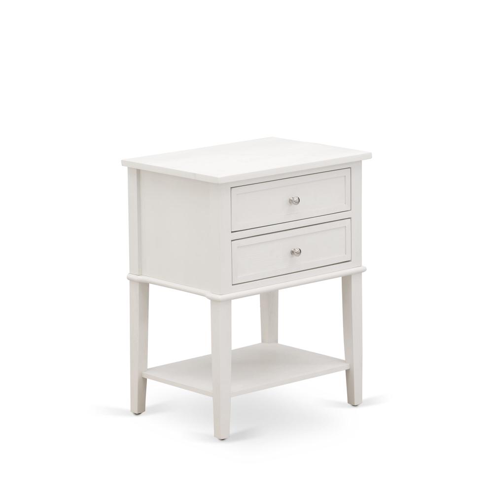 East West Furniture VL-0C-ET Small Night Stand with 2 Wooden Drawers, Stable and Sturdy Constructed - Wire brushed Butter Cream Finish. Picture 3
