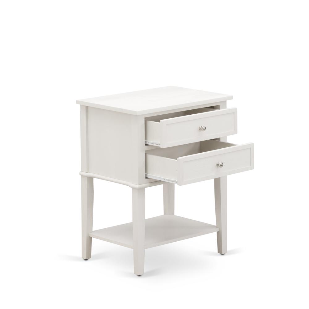 East West Furniture VL-0C-ET Small Night Stand with 2 Wooden Drawers, Stable and Sturdy Constructed - Wire brushed Butter Cream Finish. Picture 4