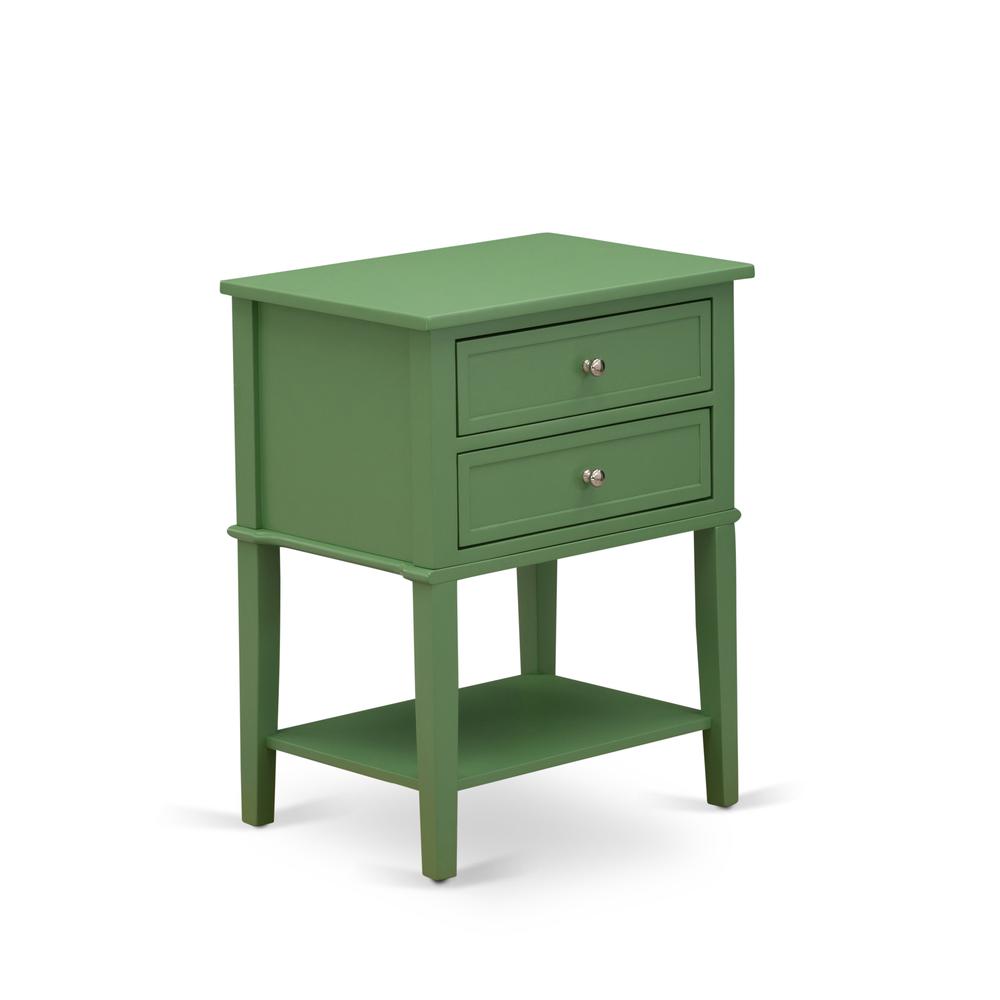 East West Furniture VL-12-ET Modern Wooden Nightstand with 2 Mid Century Wooden Drawers, Stable and Sturdy Constructed - Clover Green Finish. Picture 3