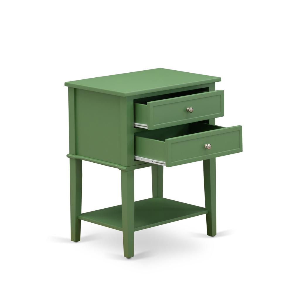 East West Furniture VL-12-ET Modern Wooden Nightstand with 2 Mid Century Wooden Drawers, Stable and Sturdy Constructed - Clover Green Finish. Picture 4