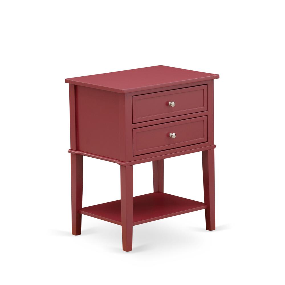 East West Furniture VL-13-ET Mid Century Modern End Table with 2 Wood Drawers for Bedroom, Stable and Sturdy Constructed - Burgundy Finish. Picture 3