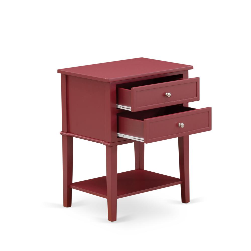 East West Furniture VL-13-ET Mid Century Modern End Table with 2 Wood Drawers for Bedroom, Stable and Sturdy Constructed - Burgundy Finish. Picture 4