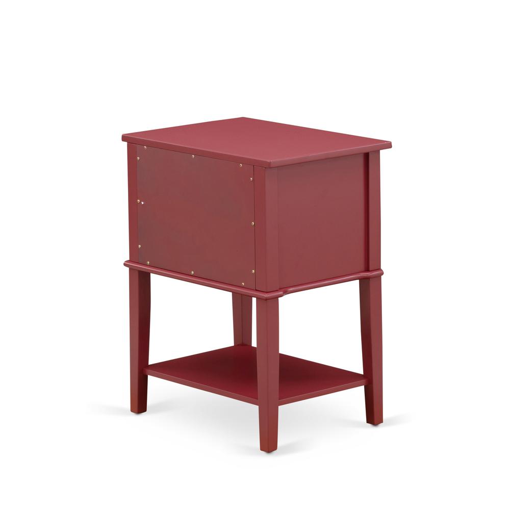 East West Furniture VL-13-ET Mid Century Modern End Table with 2 Wood Drawers for Bedroom, Stable and Sturdy Constructed - Burgundy Finish. Picture 5