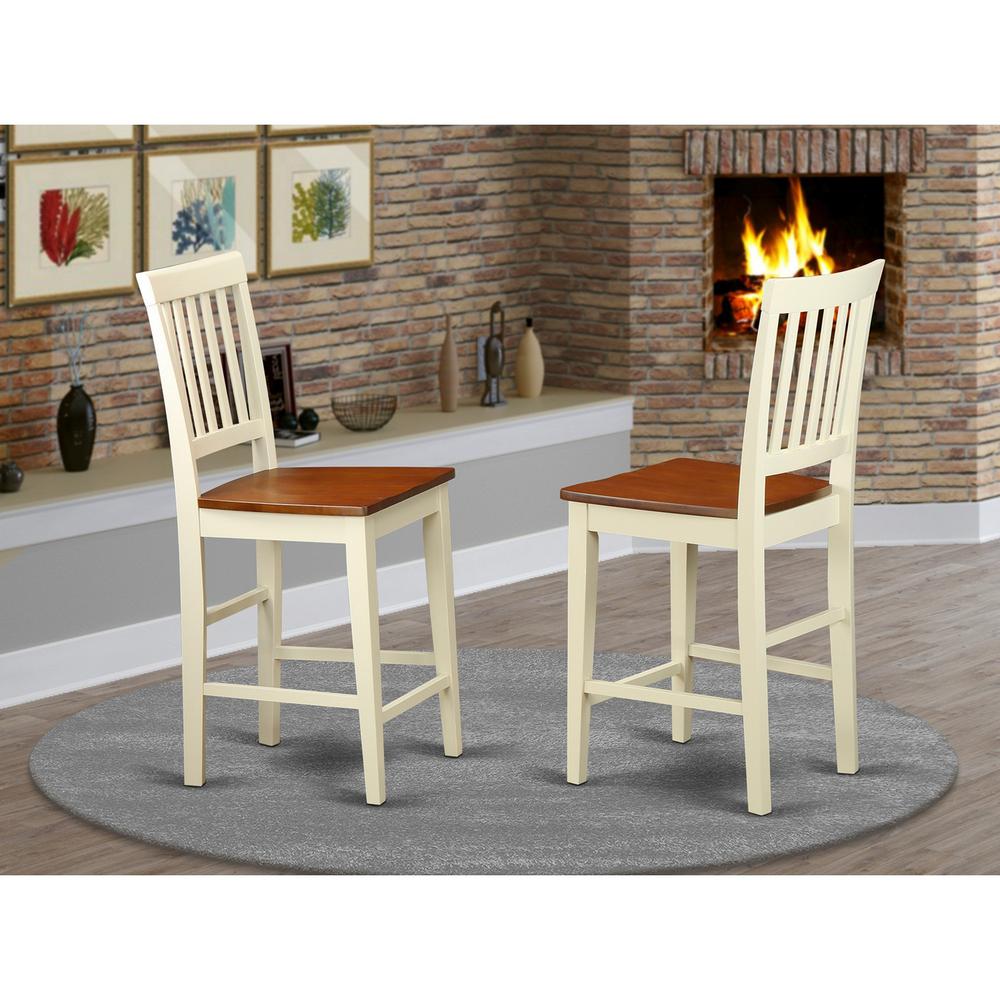 Vernon  Counter  Height  Stools    with  Wood  Seat  -  Buttermilk  &  Cherry  Finish.,  Set  of  2. Picture 1